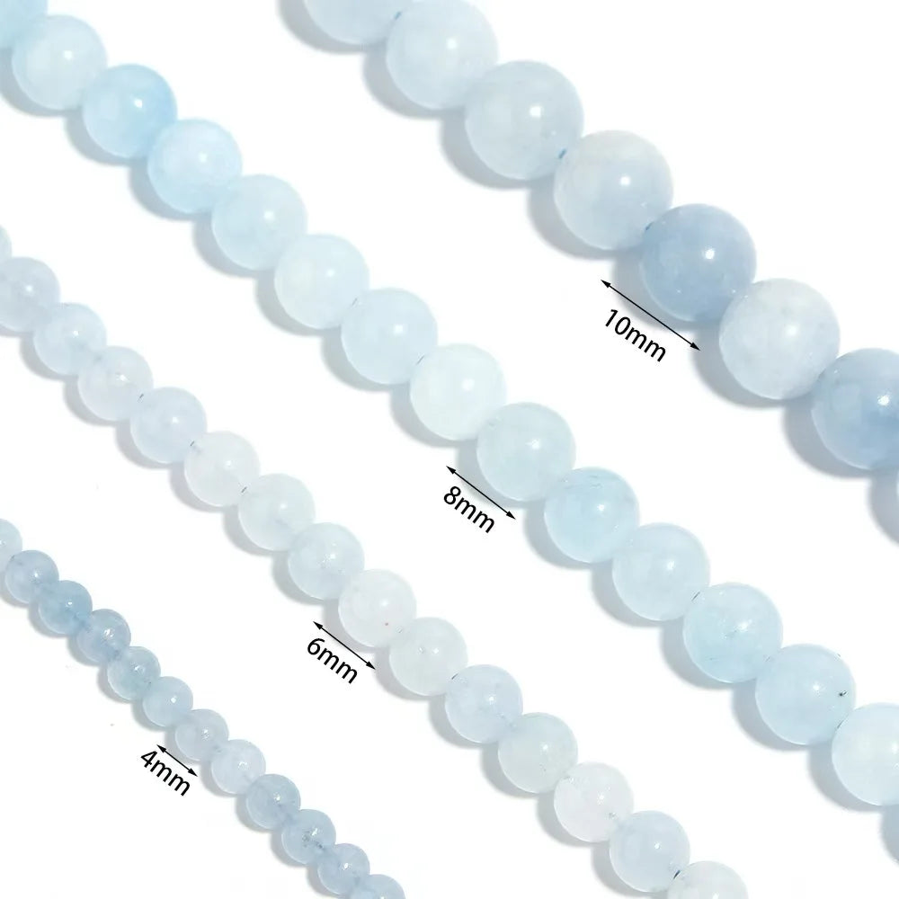 Blue gemstone beads for DIY bracelets, necklaces, pendants, jewelry making, and accessories, natural aquamarine round beads