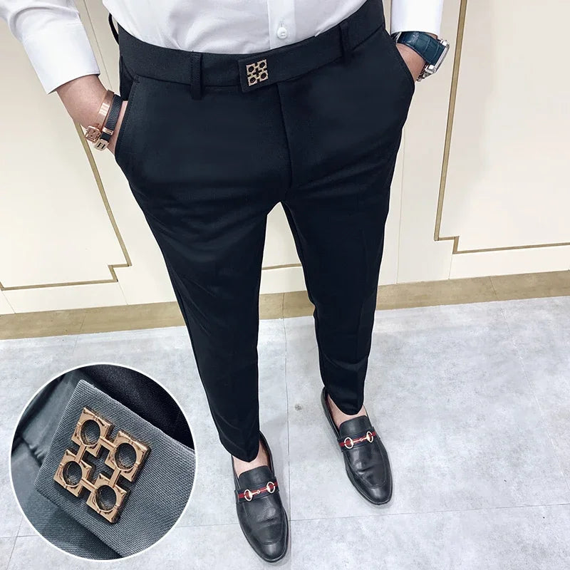 Spring 2026 Mens Casual Slim Fit Dress Pants Streetwear Suit Pants Men High Quality Office Pants All Match ankle Length Trousers