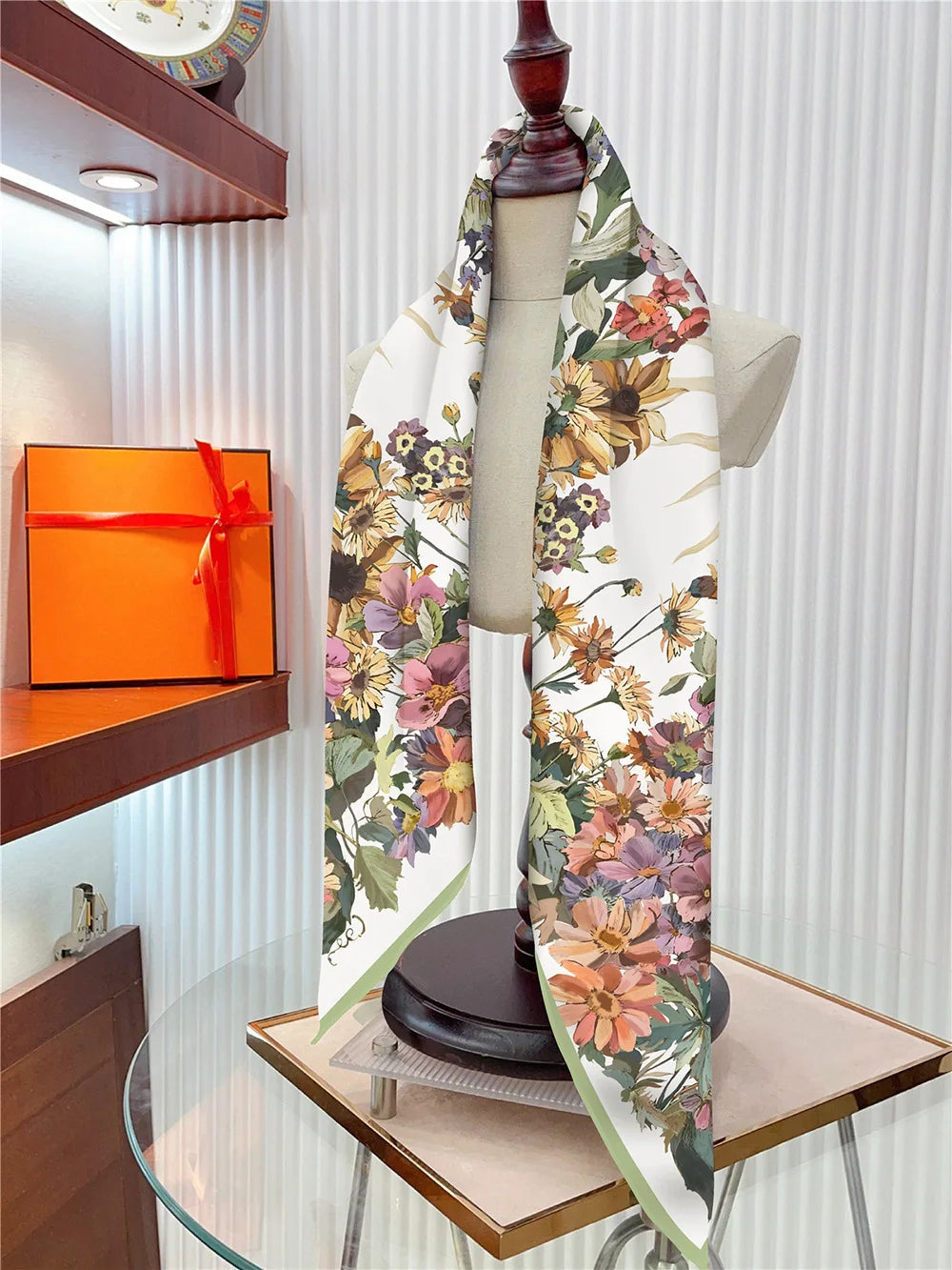 90cm Elegant Floral Silk Scarf for Women - Versatile Fashion Accessory