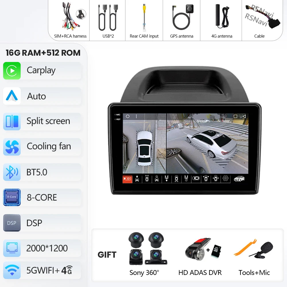 Android 16 Car Radio For Ford EcoSport Eco Sport 2017 2018 - 2023 Carplay Auto GPS Navigation 2 Din Player WIFI+4G Stereo Video