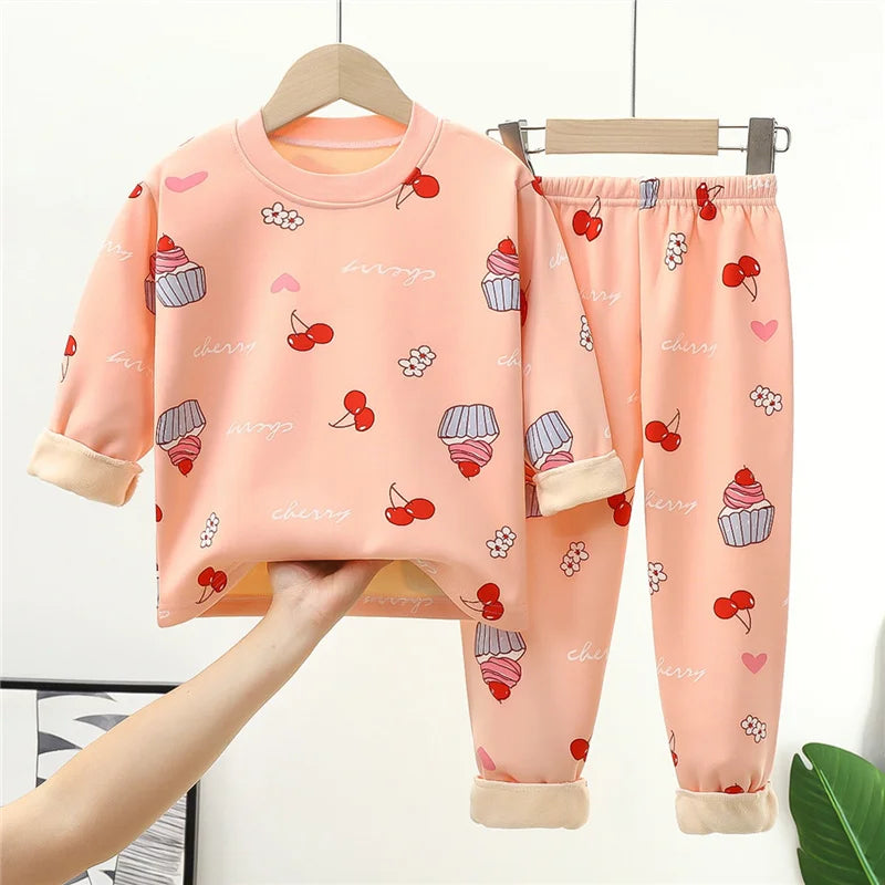 Kids Plush Lined Pajama Set - Printed Pullover and Pants, 1-14 Years - photo 6