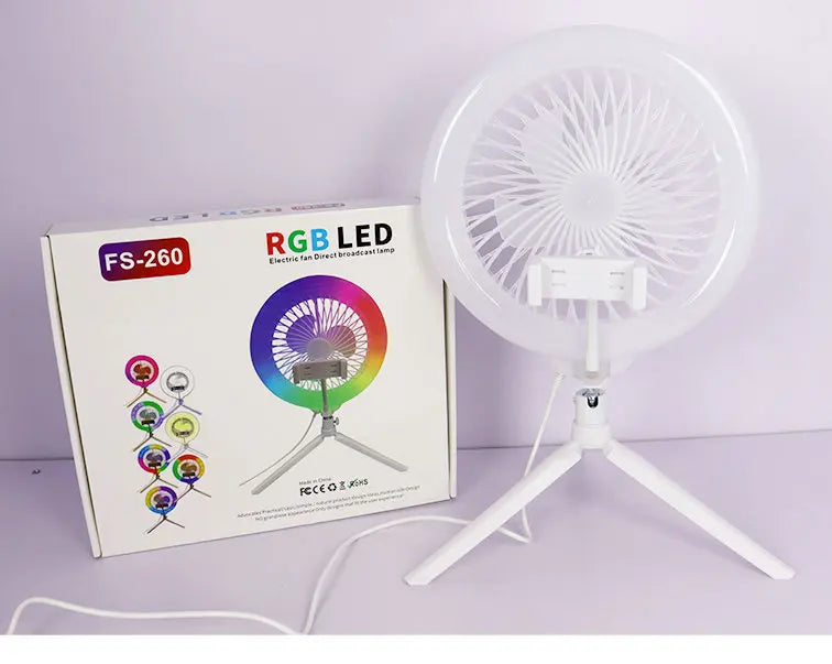 Live Stream Fill Light with Fan Adjustable Brightness Temperature Modes Desktop Tripod Fan Lamp for TikTok YouTube