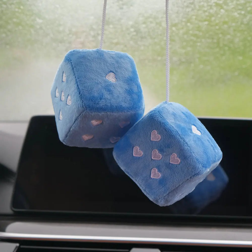 1 Pair 7cm Fuzzy Plush Dice Heart Shape Decor for Car Rearview Mirror, Retro Square Decoration Dice for Car Hanging Accessories