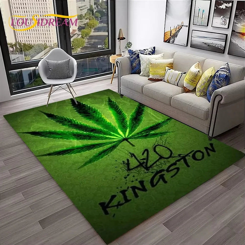 Weed Plants Maple Leaf Carpet Rug for Home Living Room Bedroom Sofa Playroom Doormat Kitchen Decor Area Rug Non-slip Floor Mat