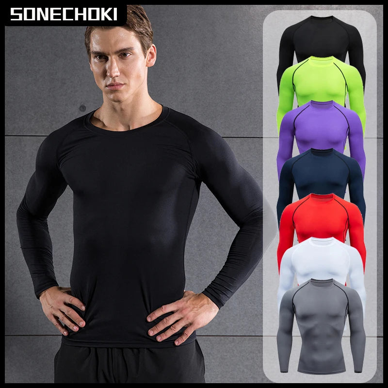 Men's Compression Long-Sleeve Top — Quick-Dry Gym Training & Workout Shirt