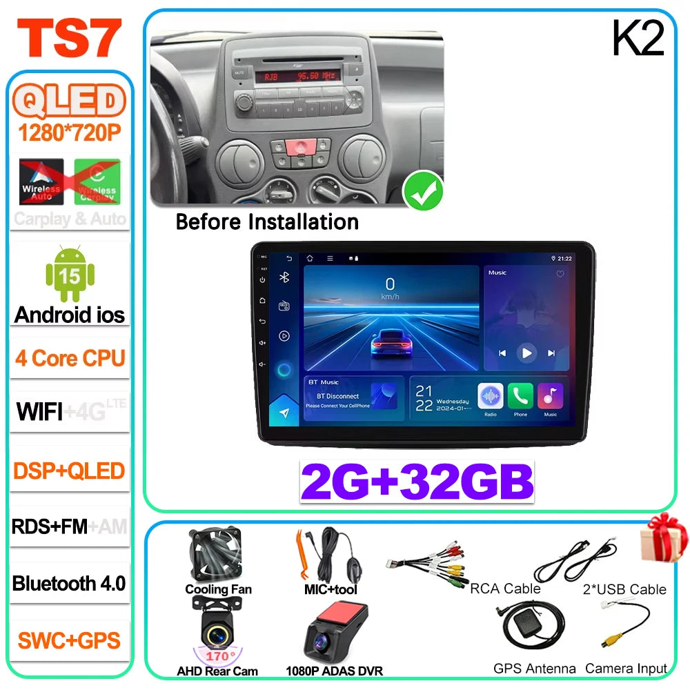 Car Stereo with Apple CarPlay & Android Auto, Compatible with Fiat Panda 169 (2003-2012)