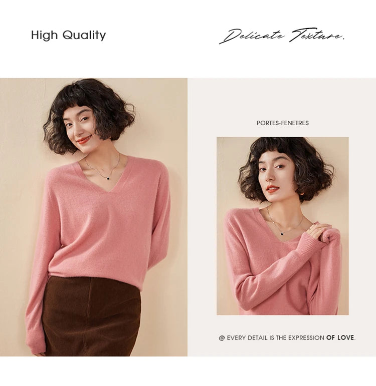 Women's Cashmere V-Neck Sweater, Knit Pullover