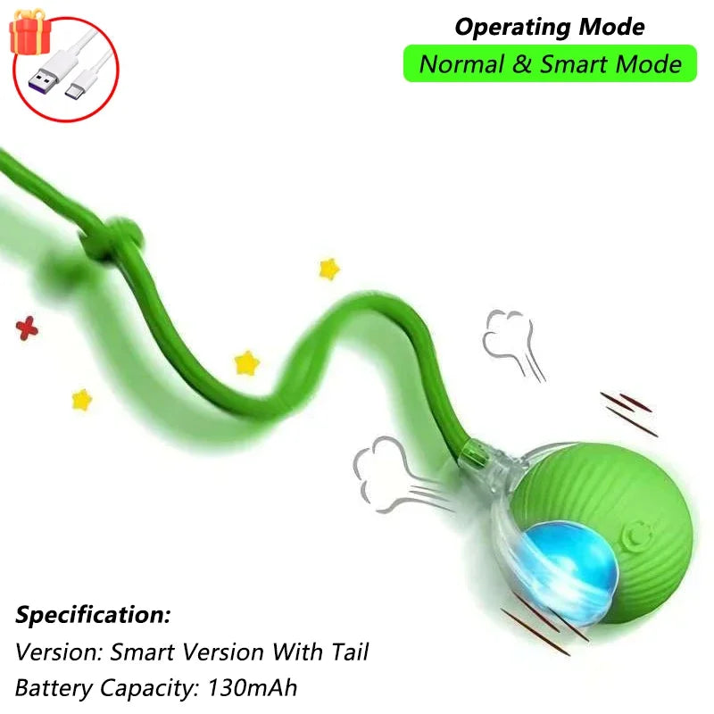 Automatic Rolling Cat Ball Toy with Tail, Rechargeable