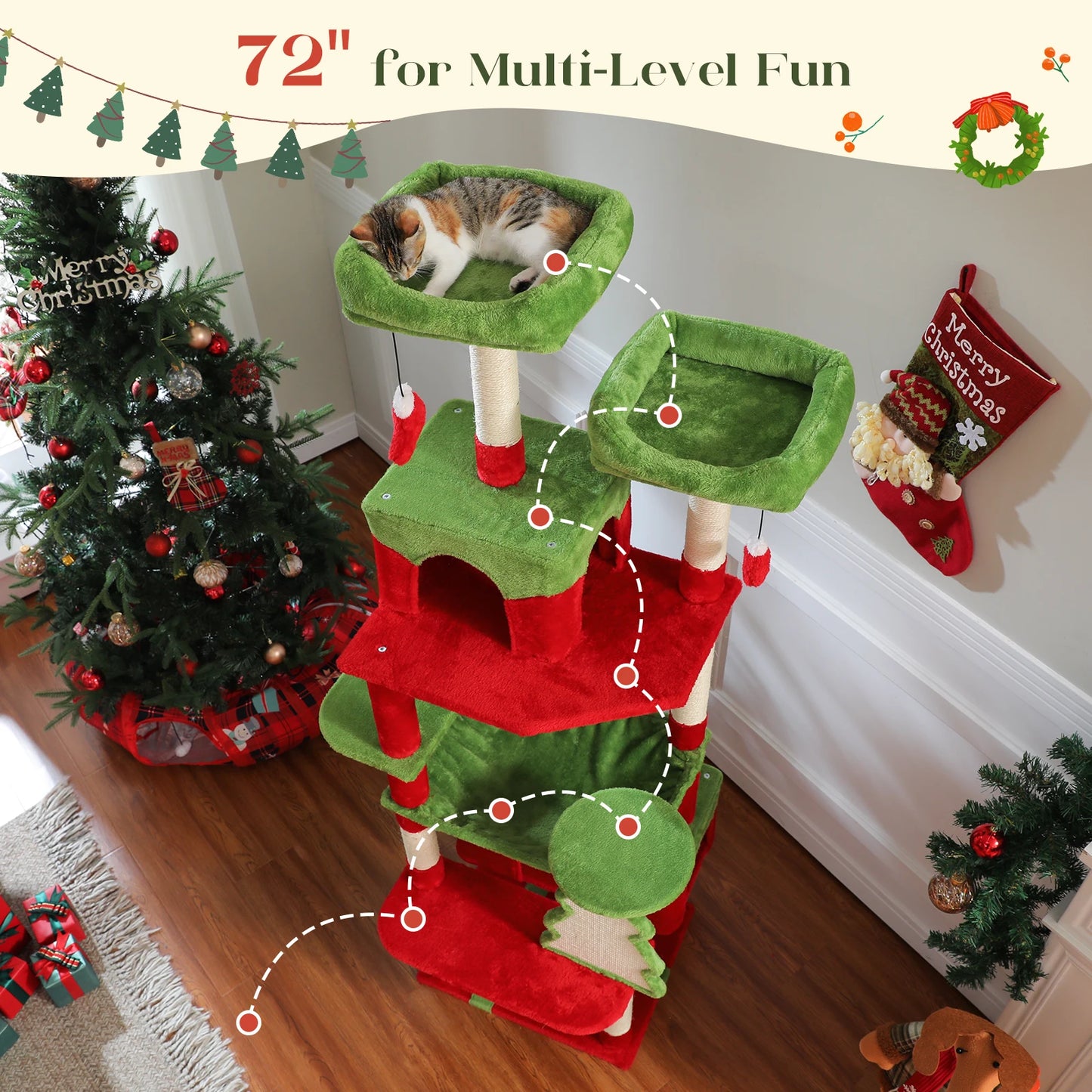 Large Cat Tree and Tower for Indoor Cats With Sisal-Covered Scratching Posts Spacious Hammock Padded Perches and Condos Cat Toys