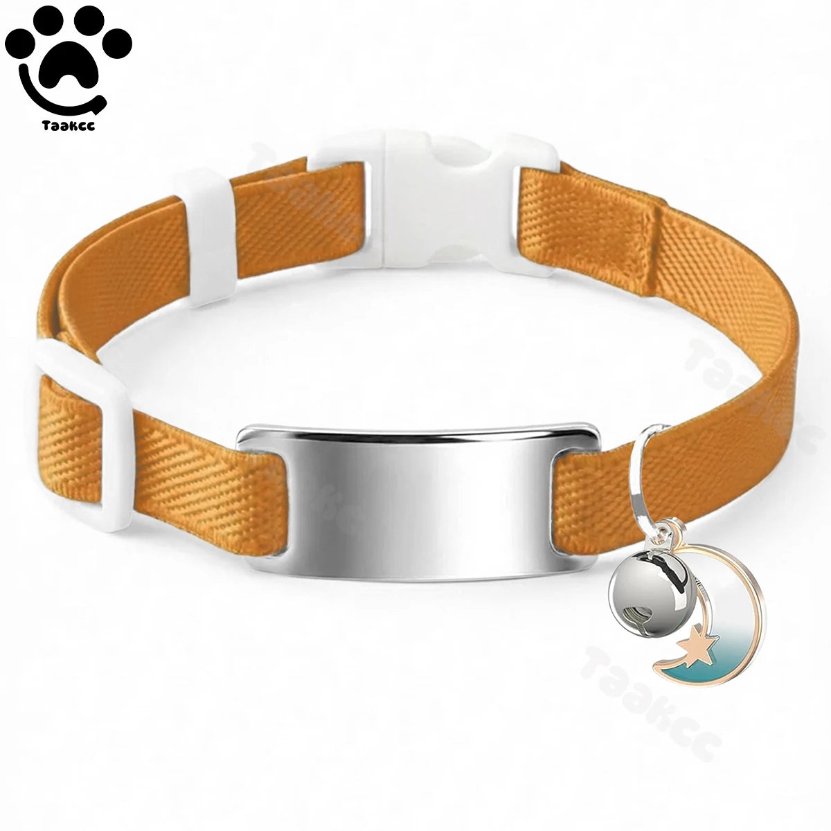 Customized Fashion Elastic Cat Collar Free Engraved Puppy Kitten Anti-lost Pet ID Nameplate Necklace With Bell & Moon Ornament