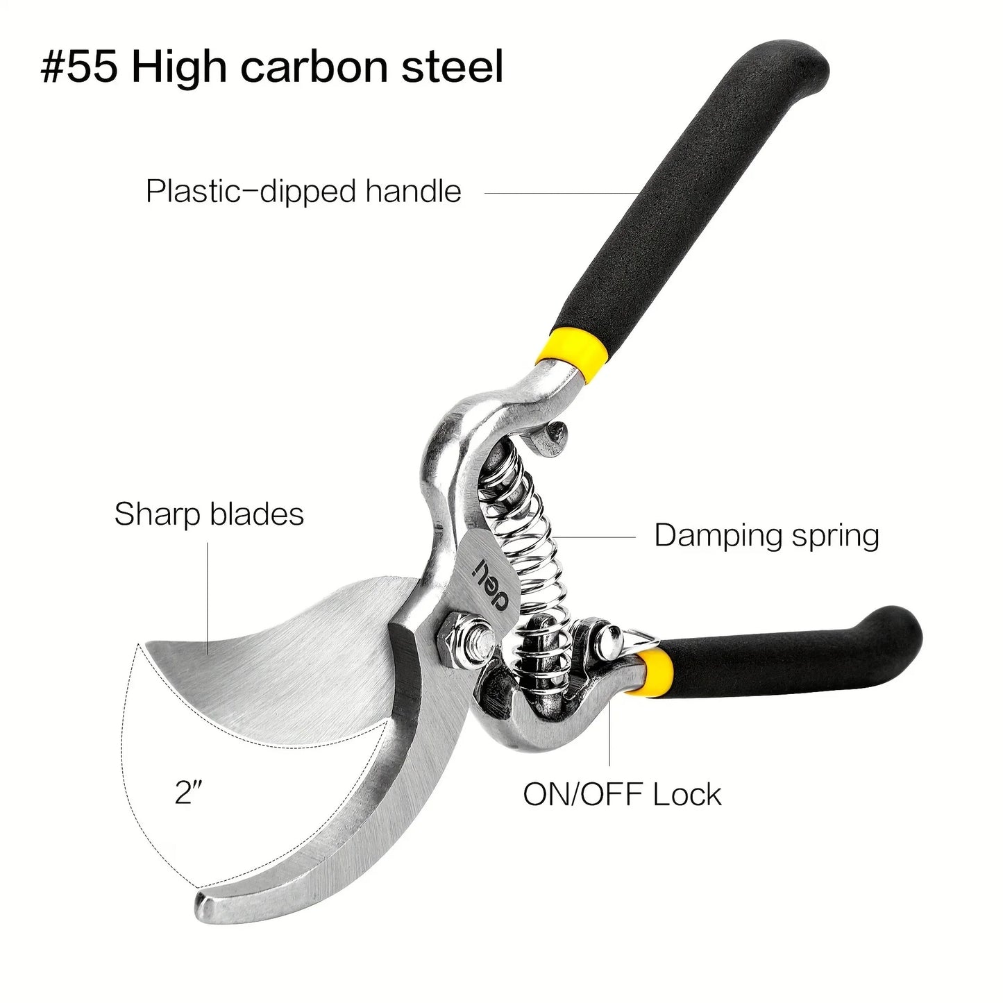 Deli Heavy Duty Steel Curved Blade Pruners, Garden Pruning Shears, 8" Gardening Hand Pruners Cutter Bush, Shrub & Hedge Clippers