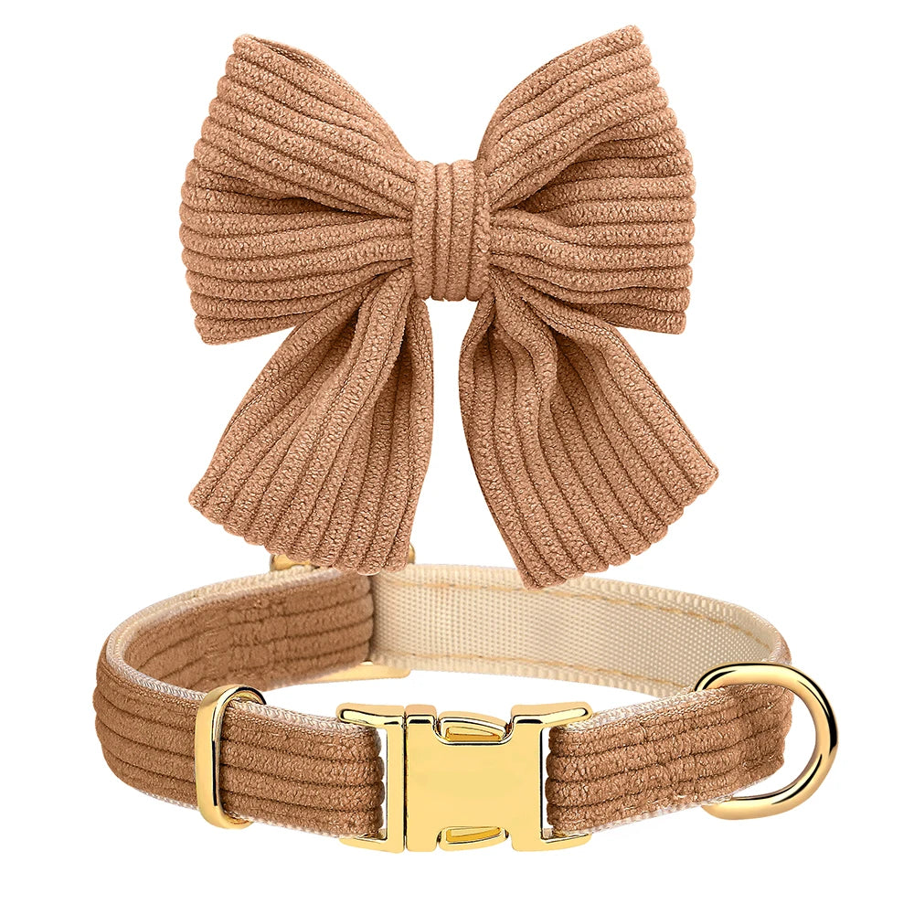Velvet Bow Dog Collar & Leash Set - Soft Puppy Walking Set - photo 2