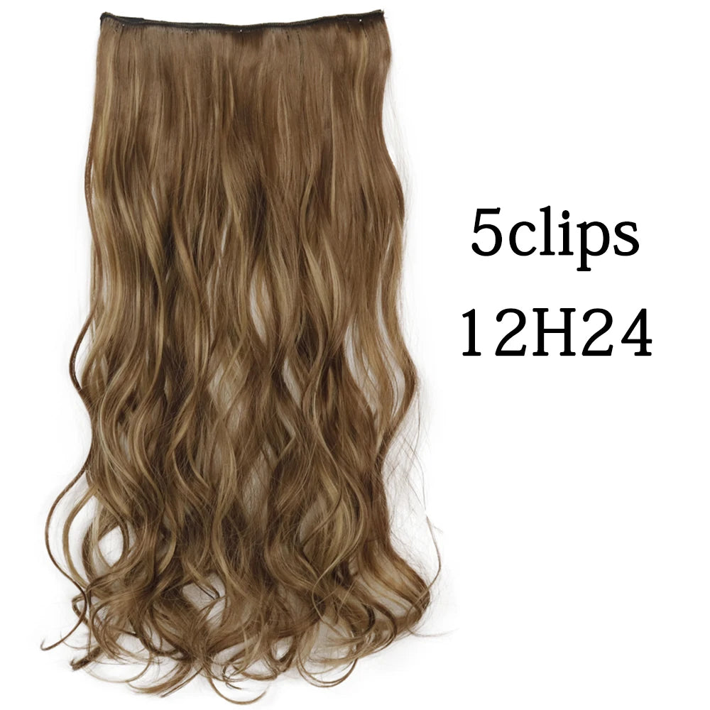 Synthetic 5 Clip In Hair Extensions Long Curly Hairstyle Hairpiece Natural Brown Black 80cm Heat Resistant  Fake Hair For Women