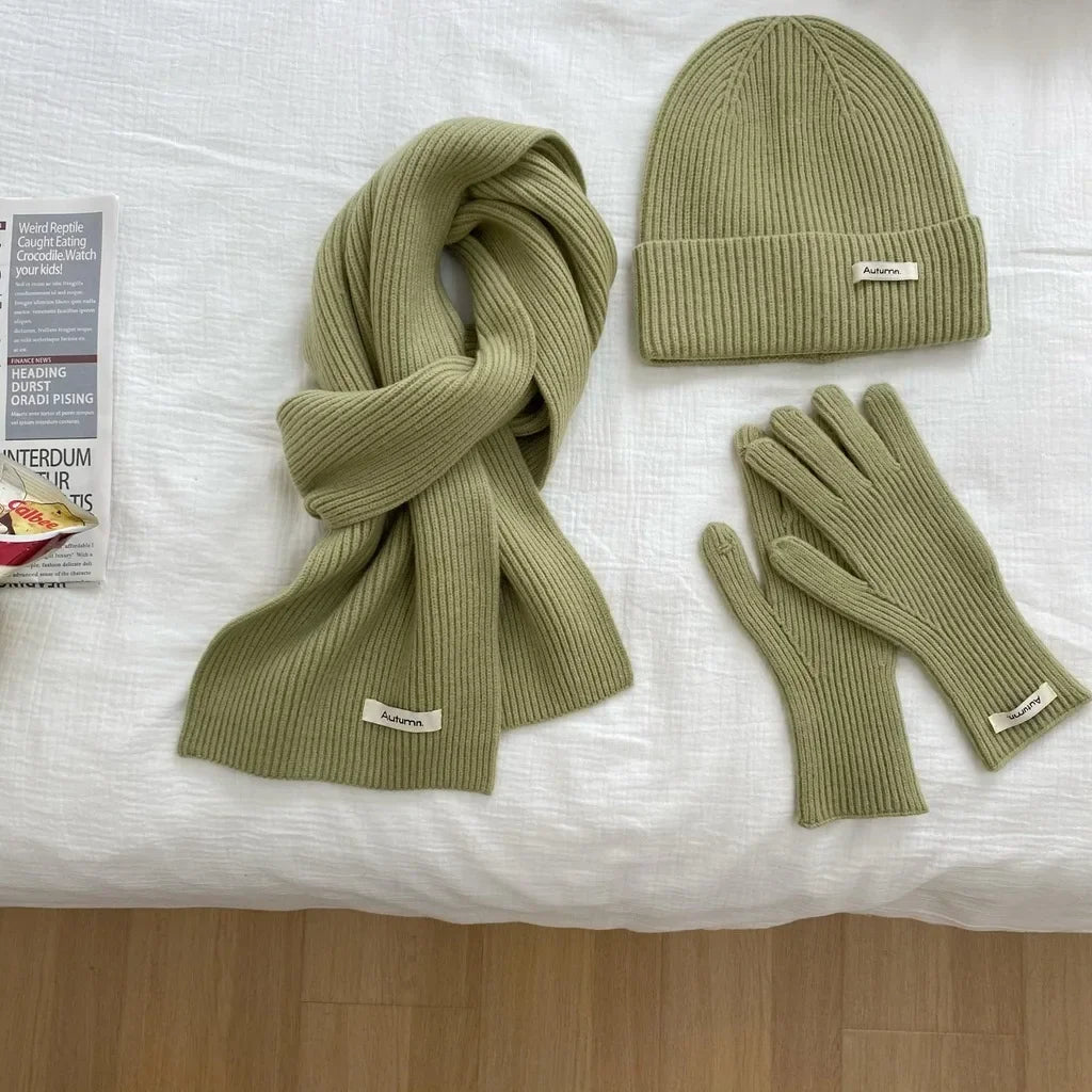 Women's Knit Hat, Scarf & Gloves - Solid Color 3 Piece Winter Set - photo 4