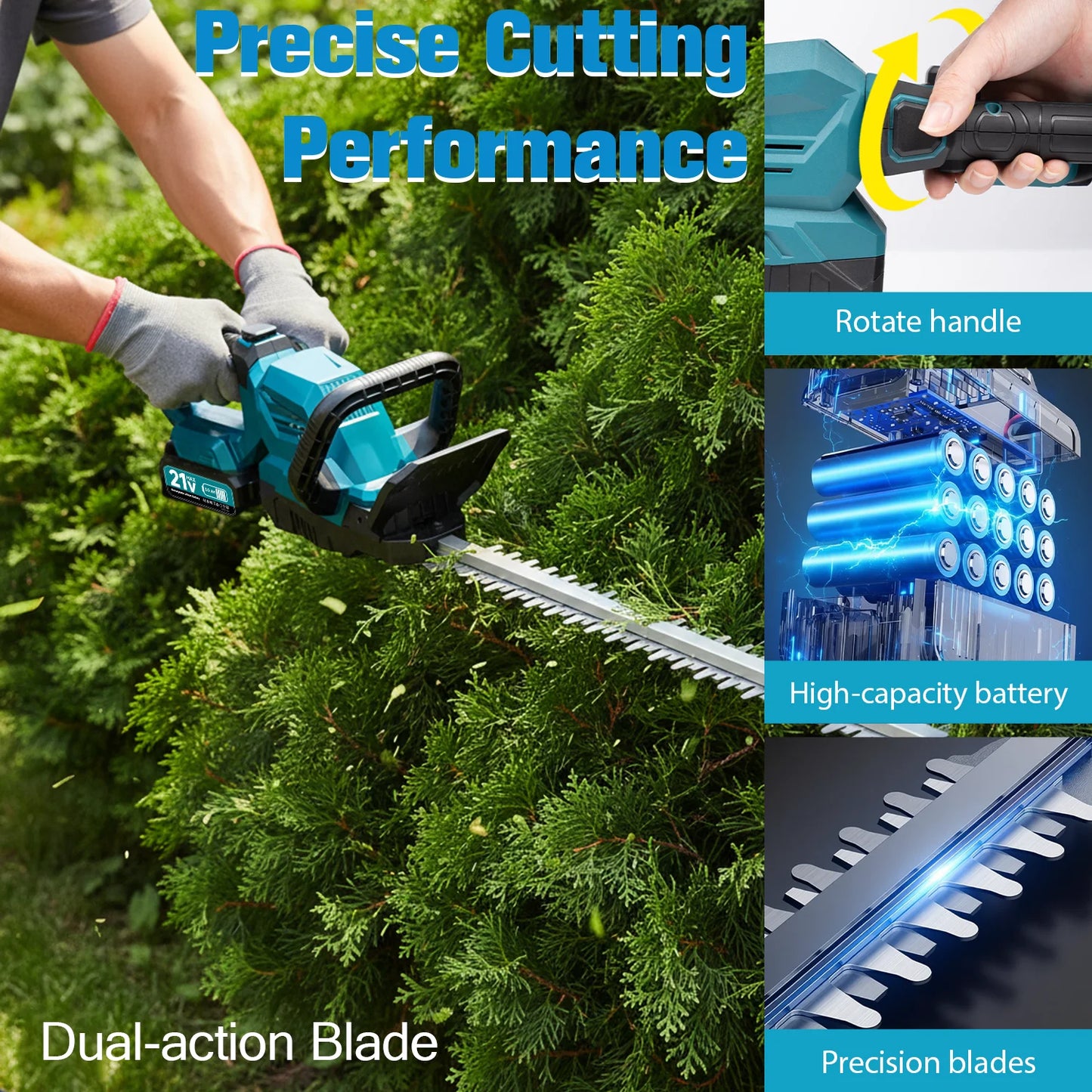 XYSD 20" Cordless Hedge Trimmer – 3000RPM with Battery & 180° Rotatable Head for Yard & Garden