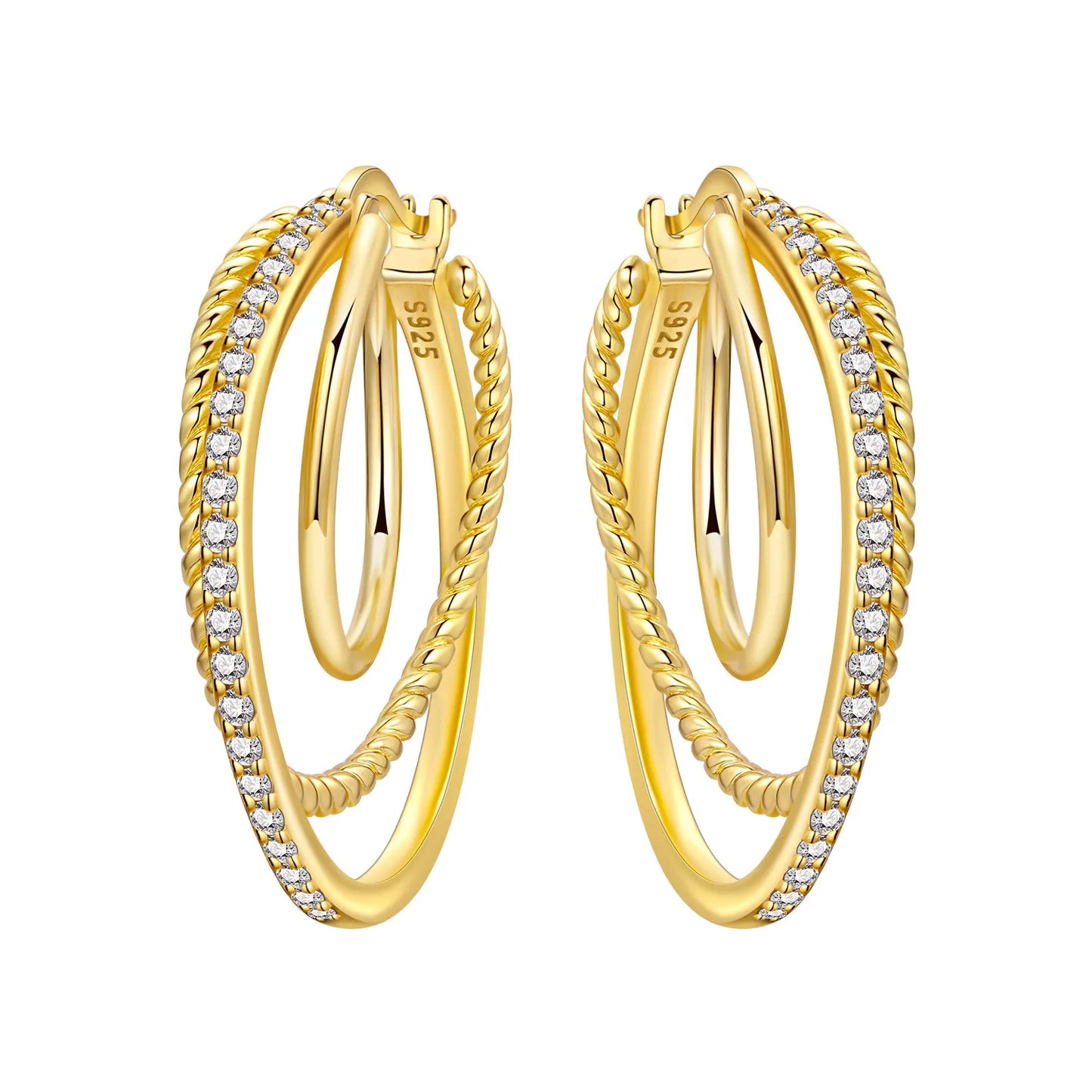 Original 2026 S925 Sterling Silver Zircon 18K Gold Lining Vintage Hoop Earrings for Women Birthday Party Wedding Gift Jewellery