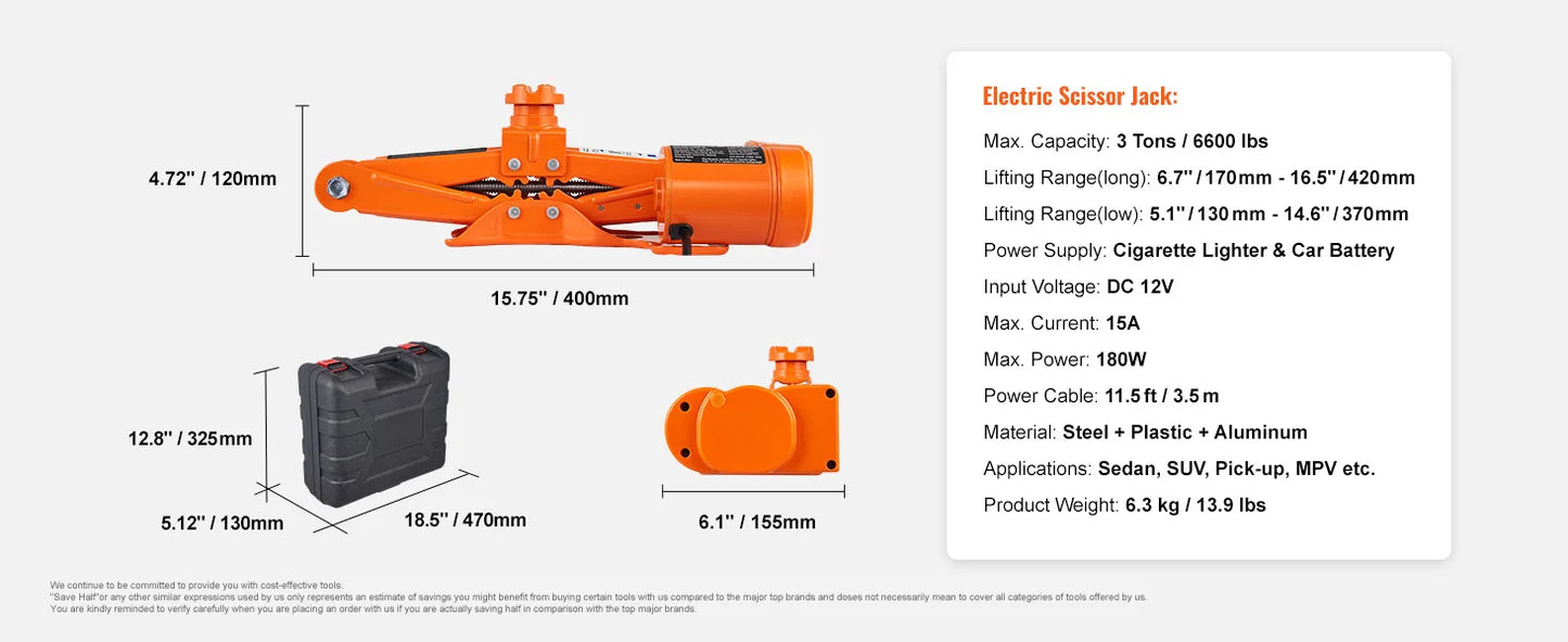 Electric Car Jack 3/5 Ton 12V – Scissor & Hydraulic Jack with Tire Inflator for Truck & SUV