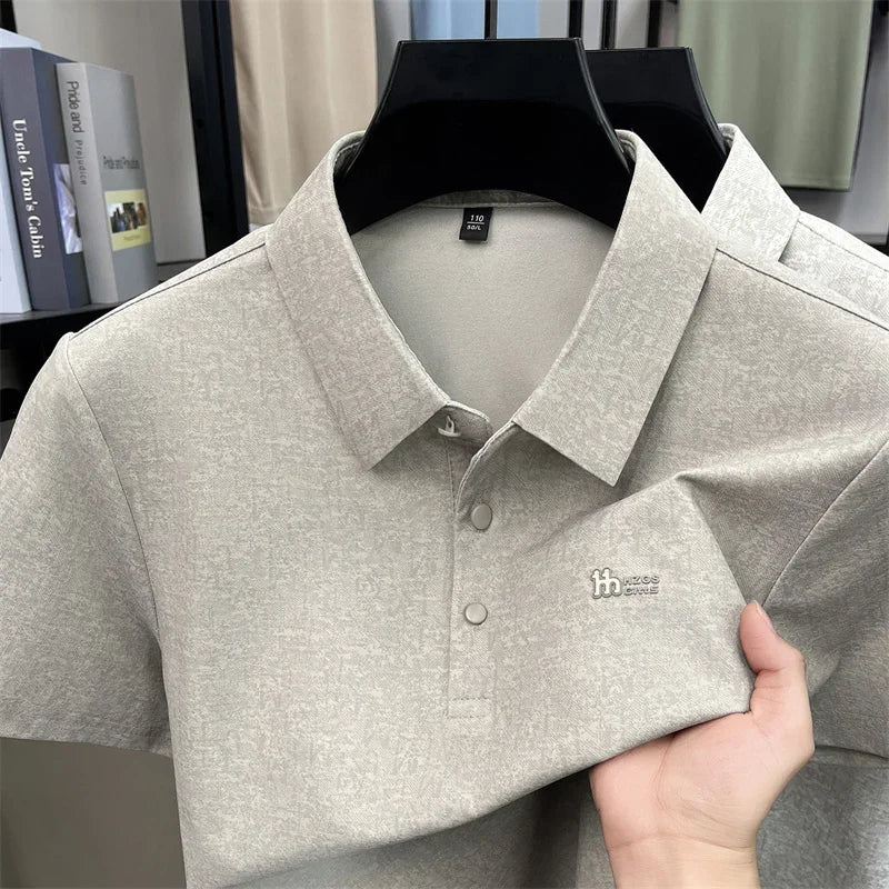 Men's Lapel Polo - Subtle Letter Print, Cool Lightweight Summer