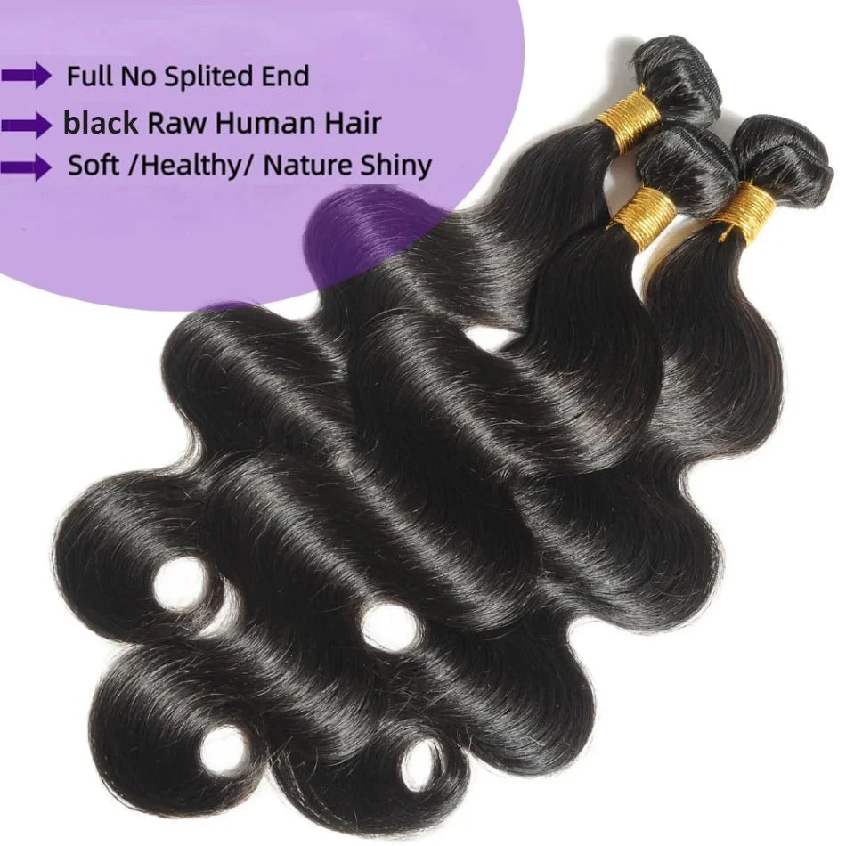 Body Wave Human Hair Bundles Brazilian Remy Unprocessed 26 28 30 Inch Wavy Doule Drawn 1 3 4 Bundles Weave Extensions Deals