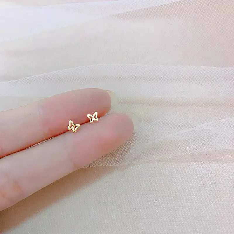 Korean Minimalism Gold Color Small Leaf Butterfly Stud Earrings for Women Hypoallergenic Daily Wear Ear Girls Pierc Gifts