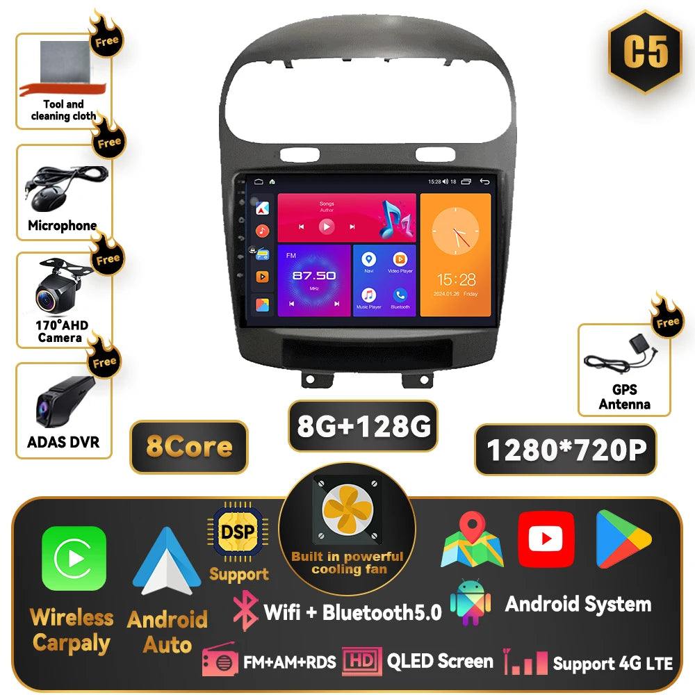 Car Stereo with Apple CarPlay & Android Auto, Compatible with Dodge Journey JC (2011-2020)