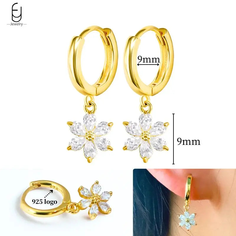925 Sterling Silver Crystal Drop Earrings for Women - Heart & Flower Studs