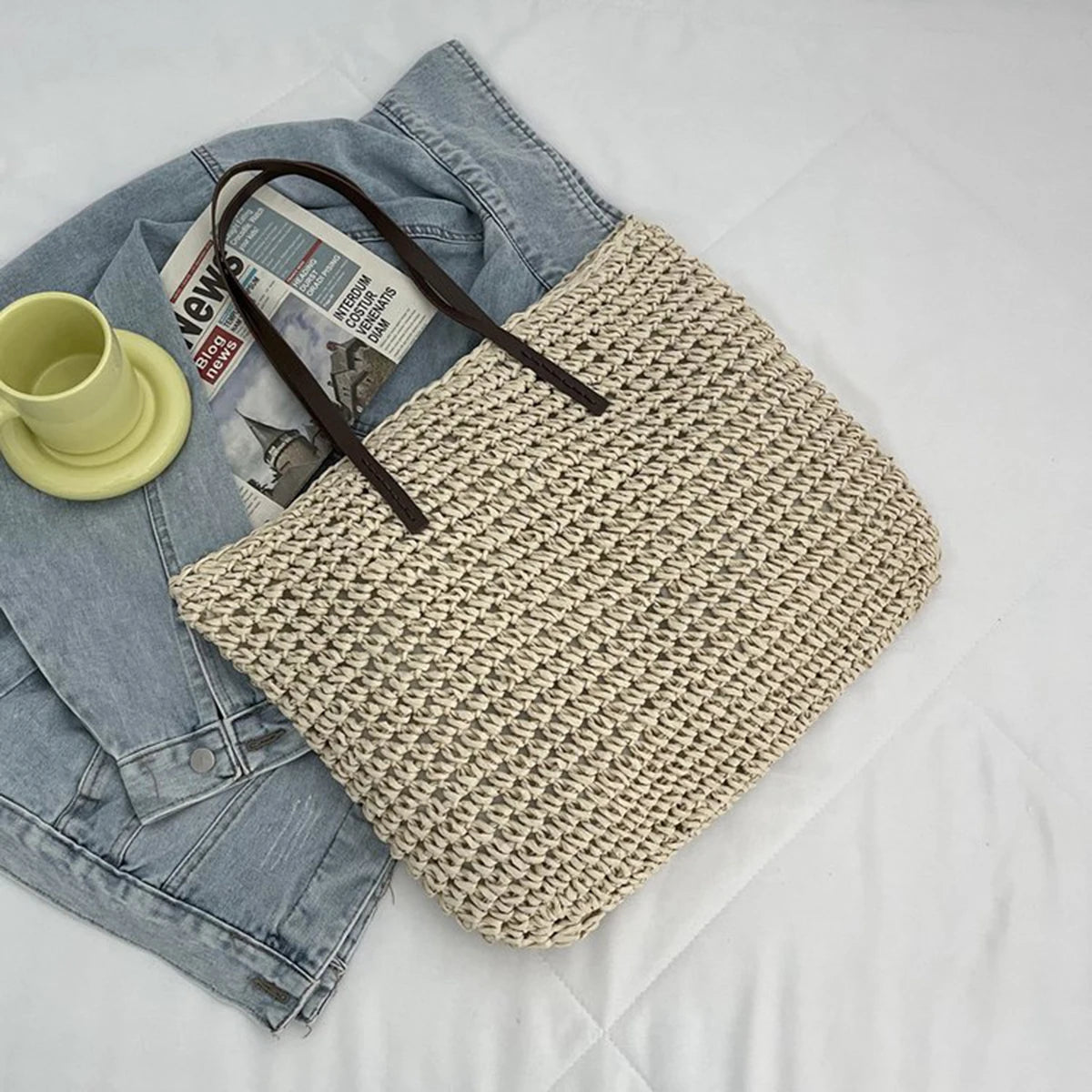 Women's Rattan Straw Beach Tote - Handwoven Large Summer Bag - photo 10