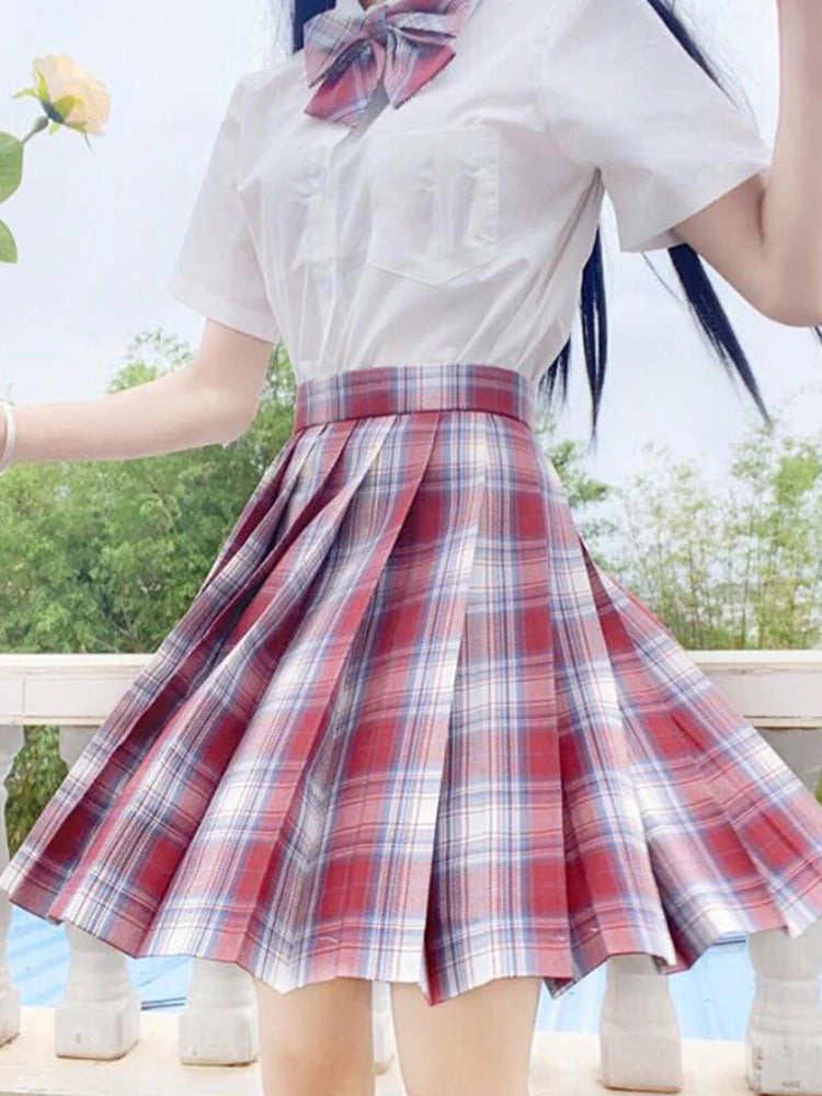 ZOKI Plaid Pleated Mini Skirt – Bow Knot High Waist Preppy Style | Harajuku Aesthetic Women's A-Line Dance Skirt | S-XXL