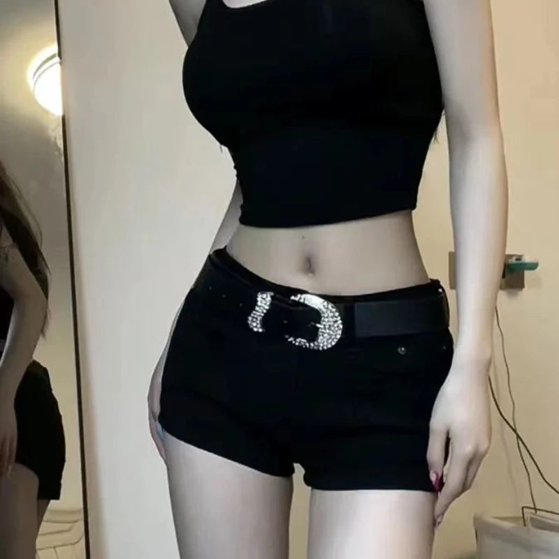 European Style Denim Shorts for Women Low-waisted Ins Summer Hip-covering Sexy Hot Girls Solid All-match Streetwear Casual Y2k