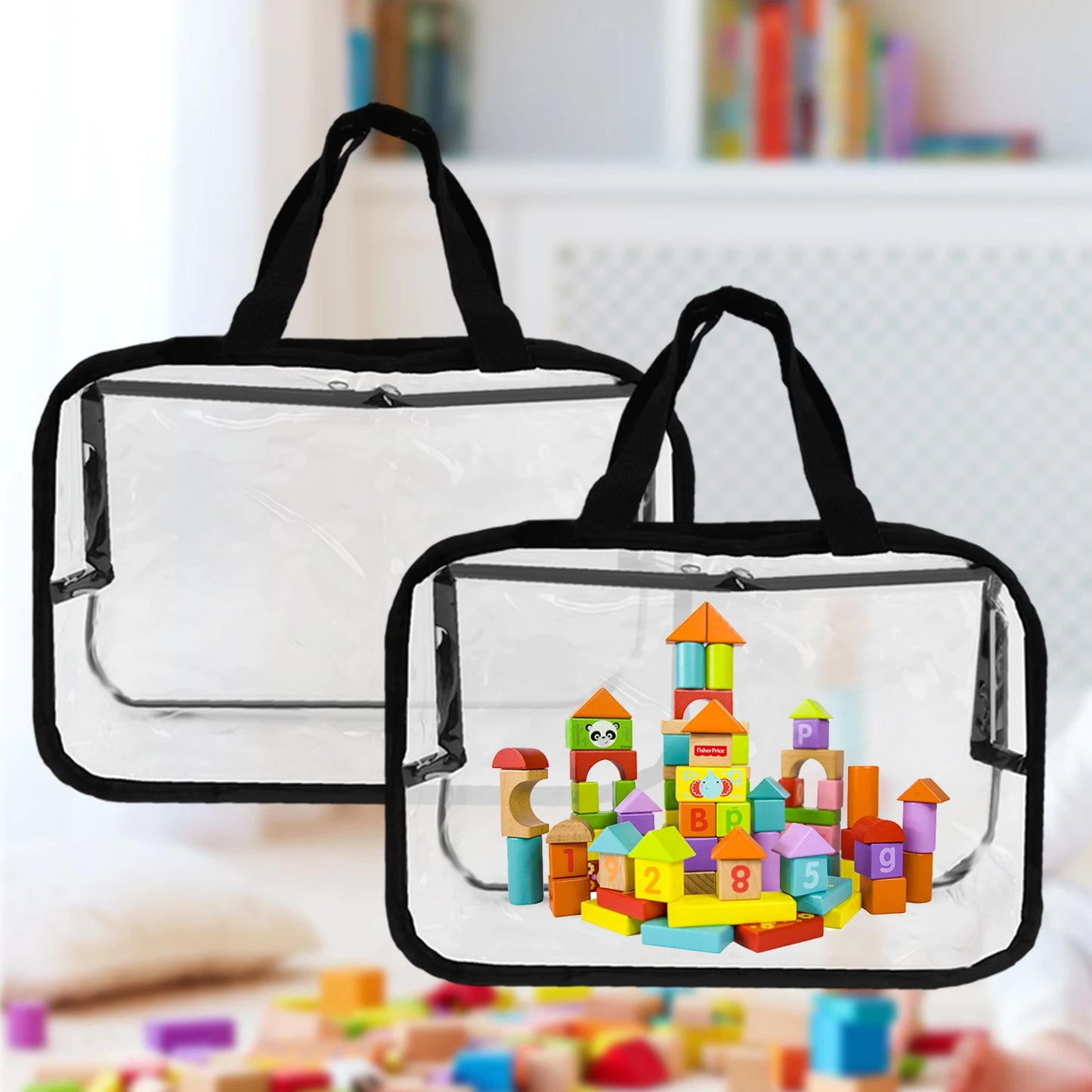 6/1x Large Toys Storage Bag Reusable Clear PVC Bags For Books Building Blocks Organizer Portable Travel Waterproof Container Bag