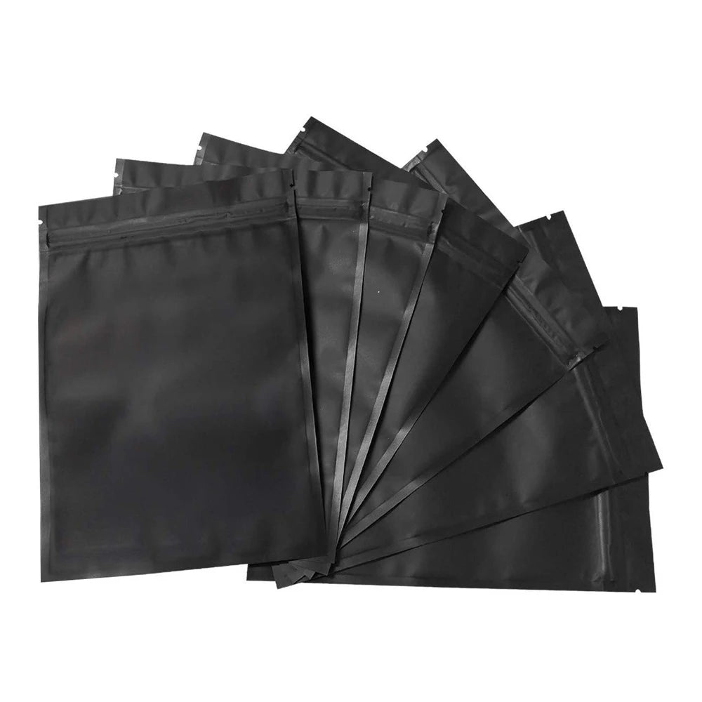 Resealable Coffee Herb Powder Zipper Pack Bag Smell Proof Flat Pouches Matte Black Small Aluminum Foil Zip Lock Mylar Bags
