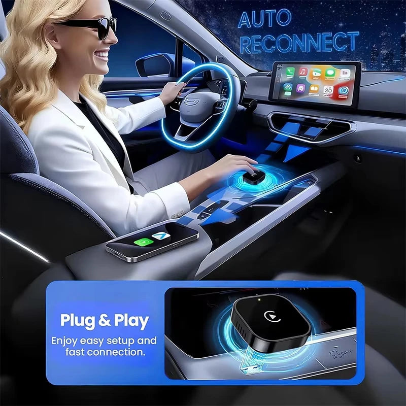 2-in-1 Wireless CarPlay Adapter Plug-and-Play for iPhone 10 and Android 11 above Auto Adapter with USB/USB-C Port Car Accessory