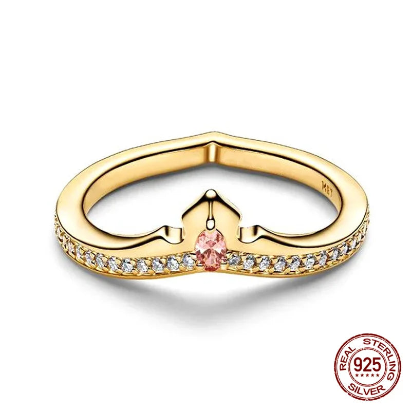 New in 925 Sterling Silver Sun and Moon Love Princess Zircon Oxide Enamel Heart Love Rings Fashion Fine Jewelry For Women Gifts