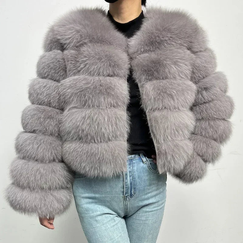 Women's Fox Fur Coat with Detachable Sleeves