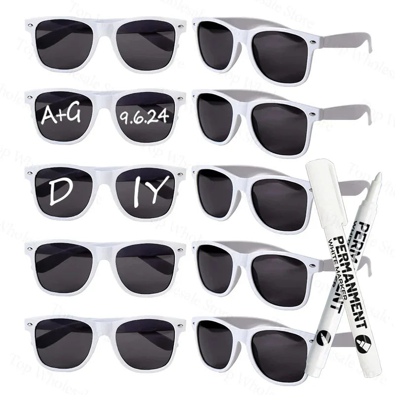 12-100 Pcs Wedding Personalized Sunglasses Bulk Custom Sunglasses with Paint Pens for Adult DIY Birthday Wedding Party Favors