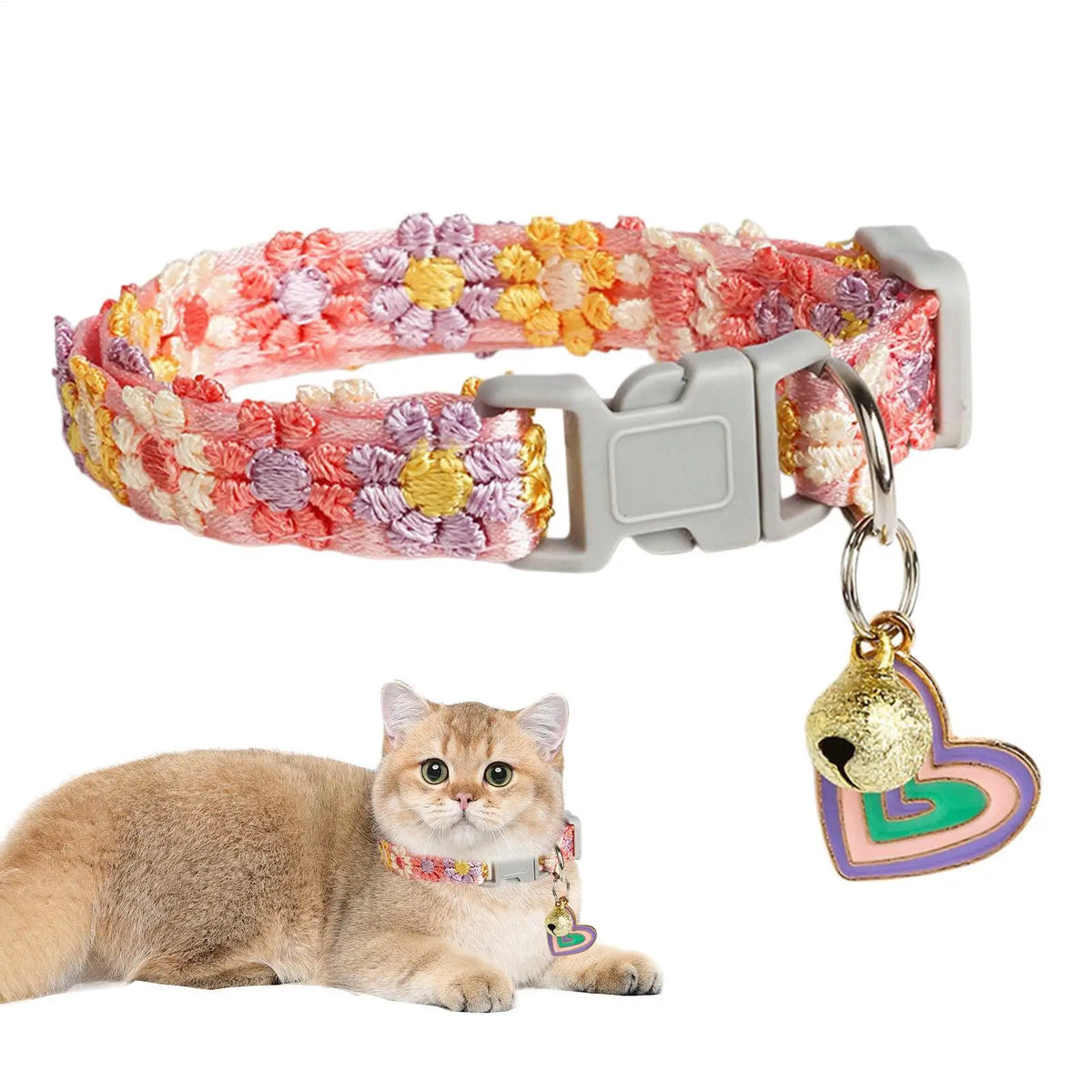 Cute Cat Collar Soft Cute Lace Embroidery Adjustable Lead with Bell Summer Cat Collar for Daily Home Yard Camping Indoor Spring