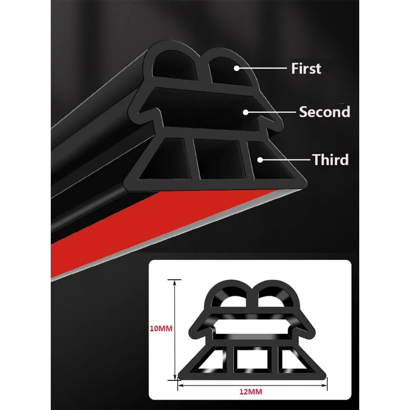 500CM Car Door Rubber Seal Strip - 3-Layer Weatherproof Protection, Sound Insulation & Dustproofing