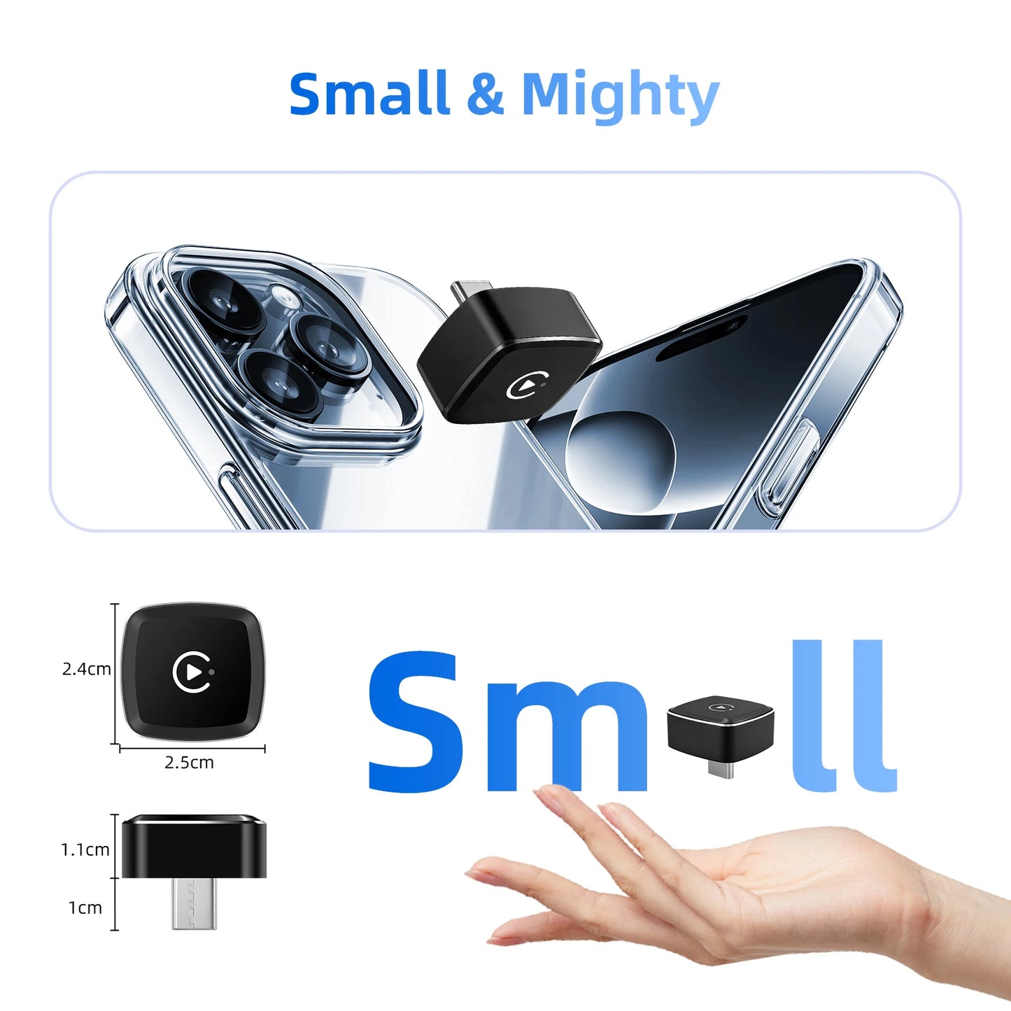2026 2-in-1  Ultra-Compact Wireless CarPlay Android Auto Adapter for Factory Type-C Wired Cars with 5G WiFi BT5.0 Plug and Play