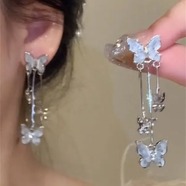 Purple Butterfly Tassel Earrings – Crystal Drop Jewelry