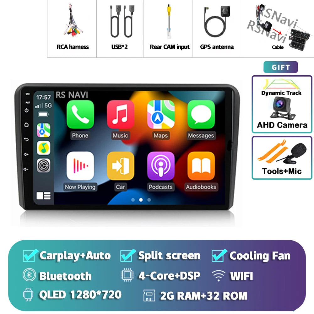 Android 16 Carplay Auto GPS Navigation For Audi A3 8P 2003 - 2013 Radio Multimedia Player 2Din Head Unit Video Stereo Car Radio