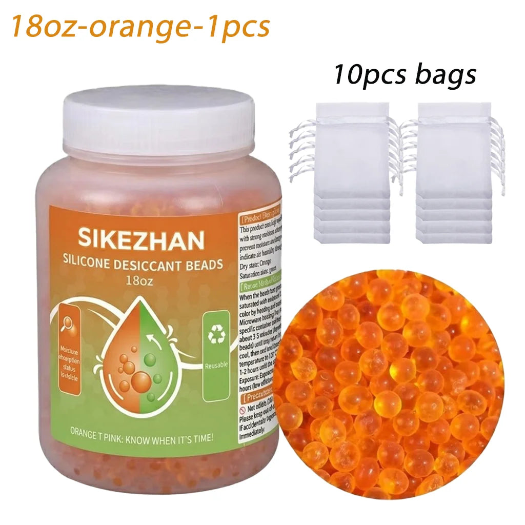 SIKEZHAN 18oz Reusable Silica Gel Desiccant Beads Indicating Moisture Absorber Rechargeable Dehumidifier for Camping Dry Storage