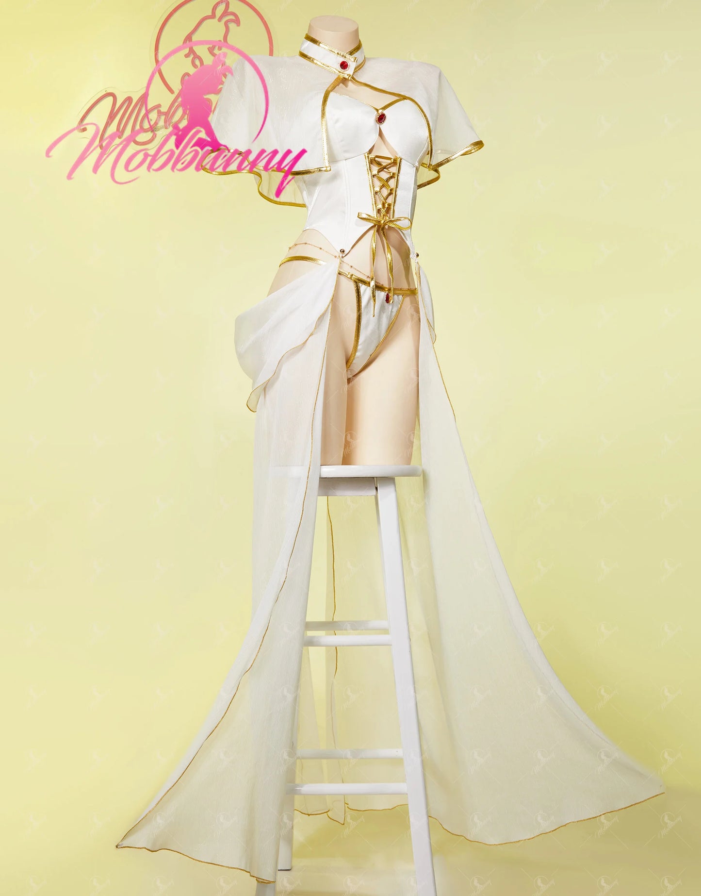Mobbunny Women's Lingerie Set Top Skirt and Cape with Panty and Thigh-high Stockings Cosplay Costume