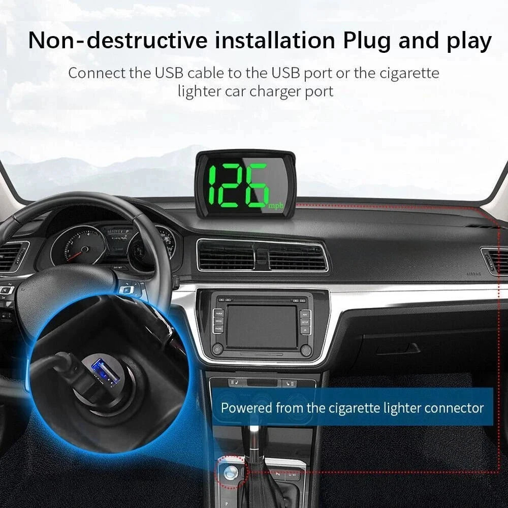 New Universal Car Head Up HUD Display GPS Digital Speedometer Dual Chips KMH MPH Reminder Meter HD LCD Display Plug Play