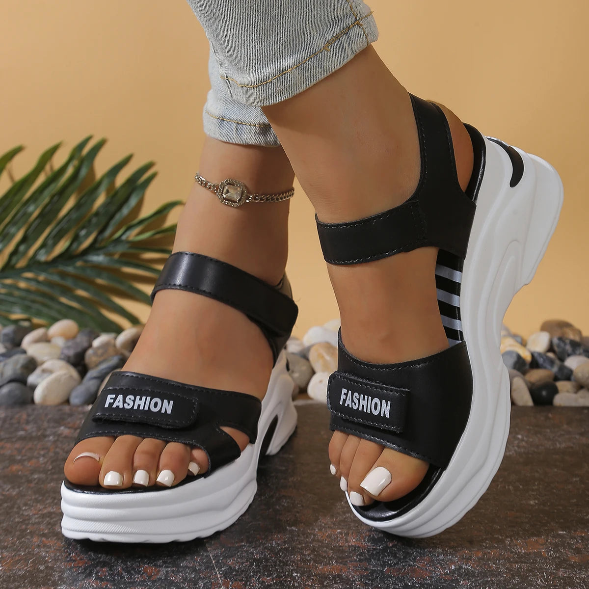 Platform Wedge Sandals for Women — Lightweight Velcro Summer Beach Shoes