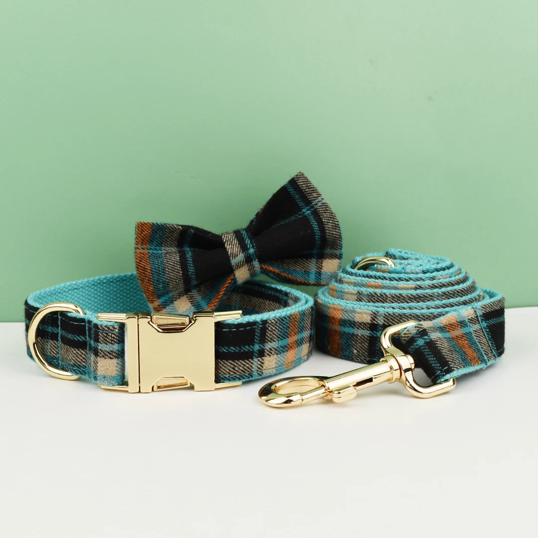 Padded Dog Collar & Leash Set - Plaid & Velvet Bow Styles, S-XL - photo 26