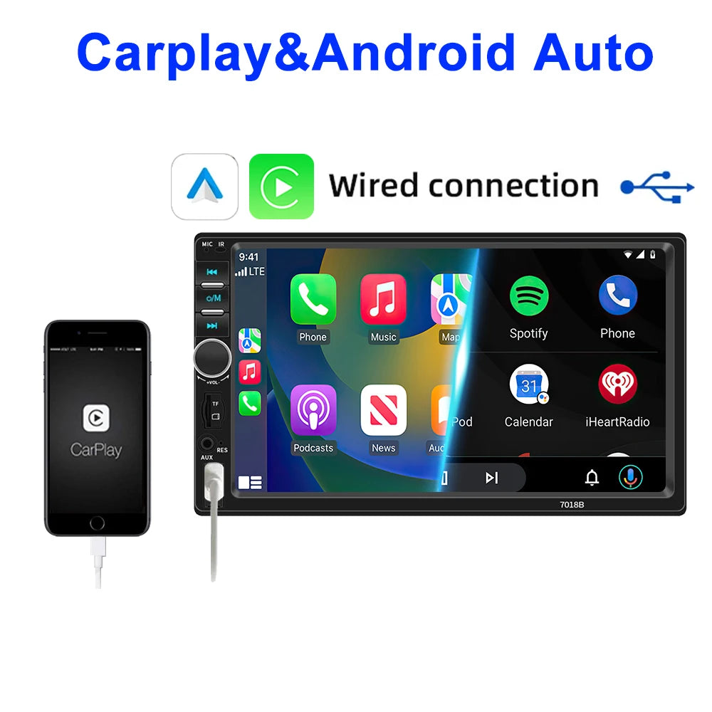 7" IPS 1-DIN Car Stereo — CarPlay, Android Auto, FM Receiver, HD Touchscreen