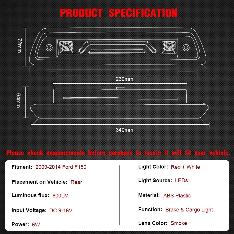 LED Roof 3rd Brake / Cargo Light for Ford F-150 2009–2014
