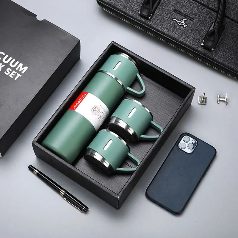 Free LOGO 3 In 1 set of  Thermos Mug Leak_Proof Travel Thermo Cup for Tea Water Coffee Thermo Cafe 500ML Double Stainless Steel