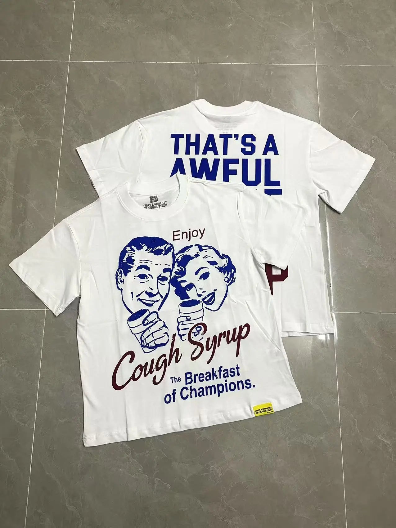 That's A Awful Lot of Cough Syrup Short Sleeve American Street Pop Hip-hop Cartoon Pattern Print Tops COUGH SYRUP T-shirt