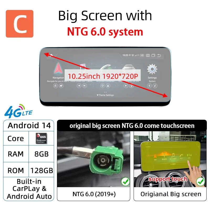 Android 14 Carplay Auto Radio Touch Screen For Mercedes C GLC V W205 X253 W447 NTG 5.5 6.0 2019-2023 Smart Car System Head Unit
